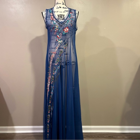 Johnny Was Johnny Was Mazzy Bias Slip Dress Blue Dream - Picture 11 of 16